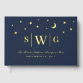 Sterrennacht Donkerblauw & Goud Monogram Huwelijk Gastenboek (Voorkant)