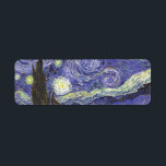 Sterrennacht door Vincent van Gogh Etiket<br><div class="desc">Sterrennacht van Vincent van Gogh is een kunstschilderij uit het impressionisme, een landschapsschilderij met een uitzicht Saint Remy, Frankrijk, van Gogh's asiel. De nachtelijke hemel zwaait met wolken met een heldere halve maan en schitterende sterren over het vage dorp. Sterrennacht is waarschijnlijk het beroemdste schilderij van Gogh en werd overdag...</div>