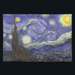 Sterrennacht door Vincent van Gogh Placemat<br><div class="desc">Sterrennacht van Vincent van Gogh is een kunstschilderij uit het impressionisme, een landschapsschilderij met een uitzicht Saint Remy, Frankrijk, van Gogh's asiel. De nachtelijke hemel zwaait met wolken met een heldere halve maan en schitterende sterren over het vage dorp. Sterrennacht is waarschijnlijk het beroemdste schilderij van Gogh en werd overdag...</div>