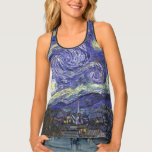Sterrennacht door Vincent van Gogh Tanktop<br><div class="desc">Geweldige tanktop voor een ontspannende dag of de bijbehorende leggings voor een leuke, stijlvolle oefening! Sterrennacht van Vincent van Gogh is een kunstschilderij uit het impressionisme, een landschapsschilderij met een uitzicht Saint Remy, Frankrijk, van Gogh's asiel. De nachtelijke hemel zwaait met wolken met een heldere halve maan en schitterende sterren...</div>