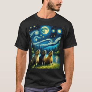 Sterrennacht Drie Capibara's huilen bij de maan T-shirt