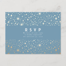 Sterrennacht Dusty Blue en Gold Wedding RSVP Briefkaart