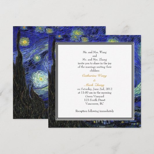 Sterrennacht, een beroemde uitnodiging voor een mo (Voorkant / Achterkant)