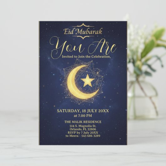 Sterrennacht Eid Mubarak Feest Uitnodiging (Staand voorkant)