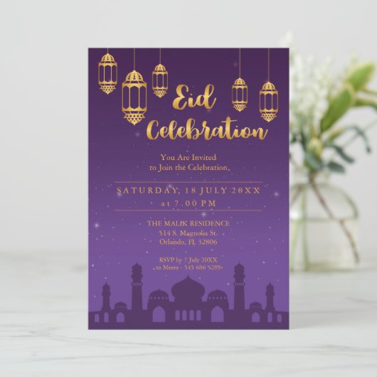 Sterrennacht Eid Mubarak-feestuitnodiging Kaart (Staand voorkant)