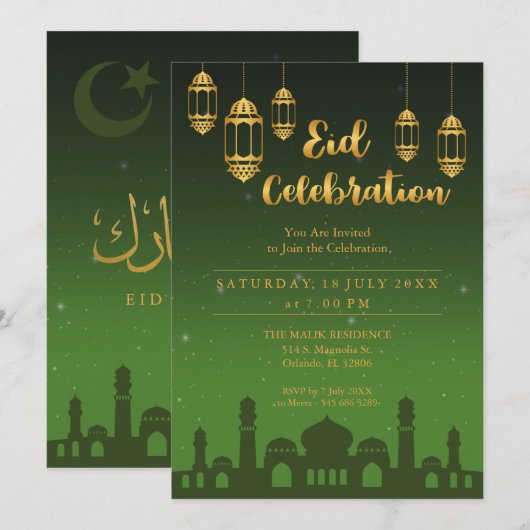 Sterrennacht Eid Mubarak Kaart (Voorkant / Achterkant)