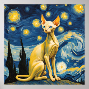 Sterrennacht Elf Sfinx Kat Van Gogh Kunstschilderi Poster
