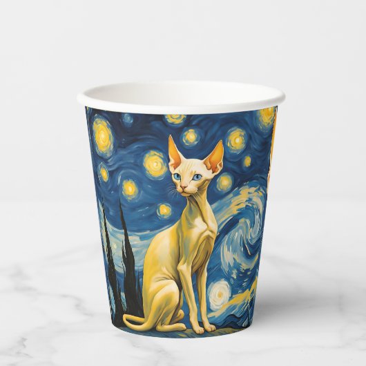 Sterrennacht Elf Sphynx Kat Kunst Feestartikelen Papieren Bekers (Voorkant)
