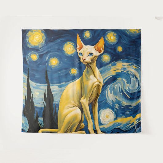 Sterrennacht Elf Sphynx Kattenmuur Art Decor Wandkleed (Voorkant (horizontaal))