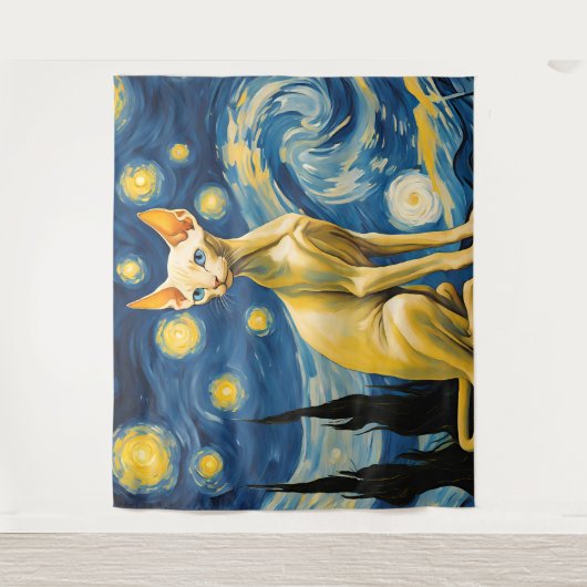 Sterrennacht Elf Sphynx Kattenmuur Art Decor Wandkleed (Voorkant)