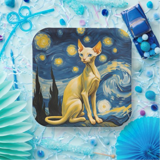 Sterrennacht Elf Sphynx Kattenviering Papieren Bordje (Feest)