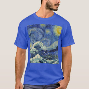 Sterrennacht en de Great Wave Van Gogh Art Paint T-shirt