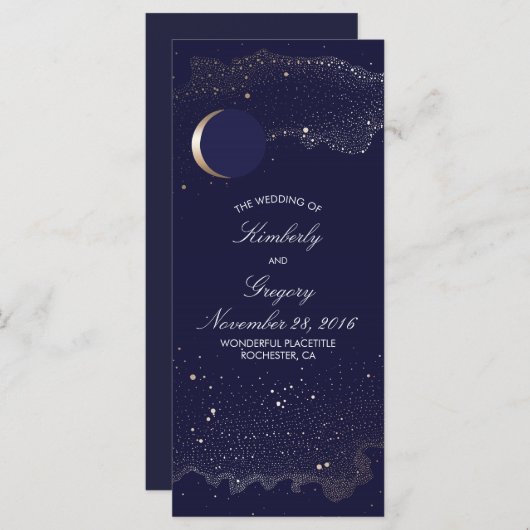 Sterrennacht en Gouden Maan Navy Trouwprogramma's Programmakaart (Voorkant / Achterkant)