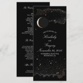 Sterrennacht en Gouden Maan Zwarte Trouwprogramma' Programmakaart (Voorkant / Achterkant)