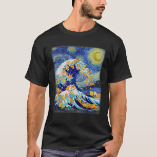Sterrennacht en grote golfkat met dekmantel t-shirt