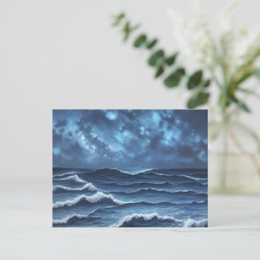 Sterrennacht en oceaangolven briefkaart (Staand voorkant)
