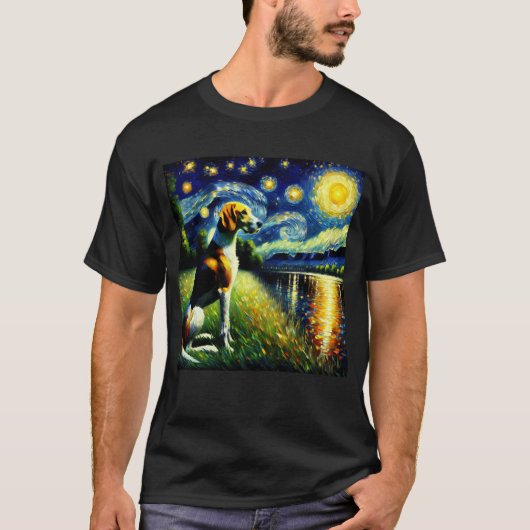 Sterrennacht Engels Foxhound Dog Van Gogh Lover T-shirt (Voorkant)