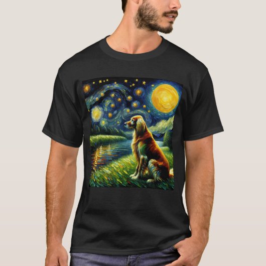 Sterrennacht Engels Setter Dog Van Gogh Lover T-shirt (Voorkant)