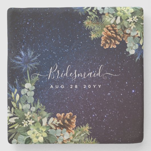 Sterrennacht Eucalyptus Blauwe Distel WinterHuweli Stenen Onderzetter (Voorkant)