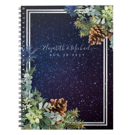 Sterrennacht Eucalyptus Blue Thistle WinterWedding Notitieboek (Voorkant)