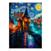Sterrennacht Fantasie Kasteel Magisch Olie Schilde