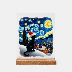 Sterrennacht Feestelijke Kerstmis Zwarte Kat Sinte Acryl Bord