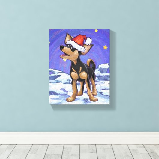 Sterrennacht Festive Chihuahua Canvas Afdruk (Insitu (Houten vloer))