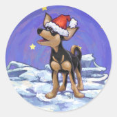 Sterrennacht Festive Chihuahua Ronde Sticker (Voorkant)