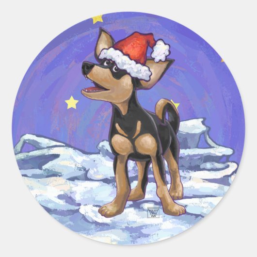 Sterrennacht Festive Chihuahua Ronde Sticker (Voorkant)