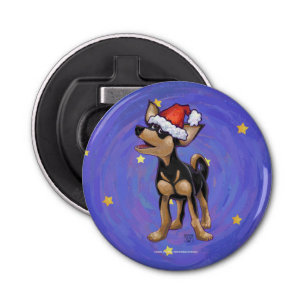Sterrennacht Festive Chihuhua in Santa Hat Button Flesopener