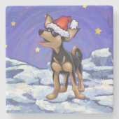 Sterrennacht Festive Chihuhua in Santa Hat Stenen Onderzetter (Voorkant)