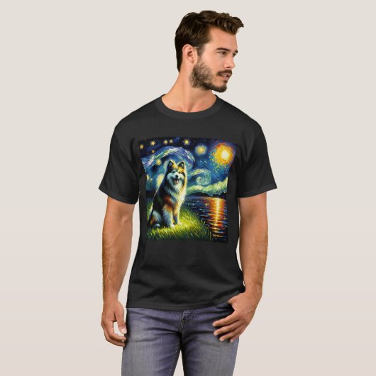 Sterrennacht Finse Lappenhond Van Gogh Lover T-shirt (Voorkant volledig)