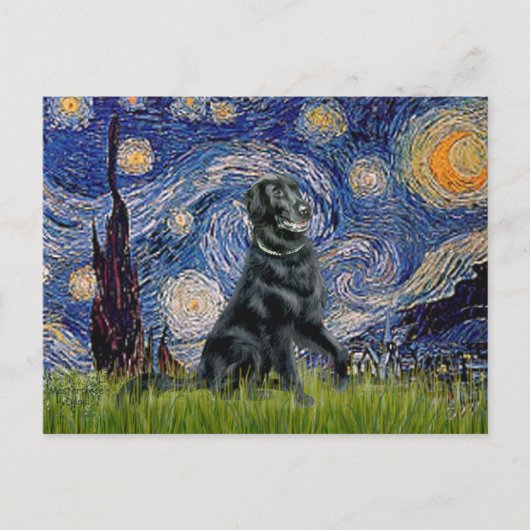 Sterrennacht - Flat Coated Retriever 2 Briefkaart (Voorkant)