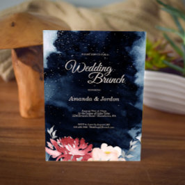 Sterrennacht Floral Wedding Brunch Invitation Kaart
