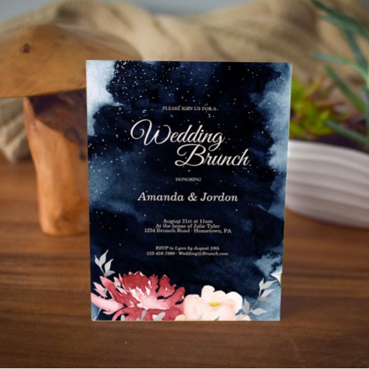 Sterrennacht Floral Wedding Brunch Invitation Kaart