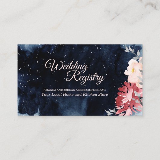 Sterrennacht Floral Wedding Registry Informatiekaartje (Voorkant)