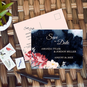 Sterrennacht Floral Wedding Save the Date Briefkaa Aankondigingskaart