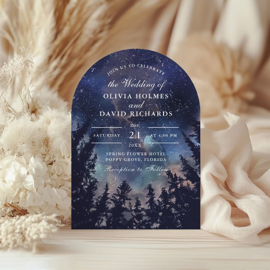 Sterrennacht Forest Wedding Arch Shape Invitation Kaart