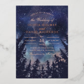 Sterrennacht Forest Wedding Roos Gold Folie Uitnodiging (Voorkant)