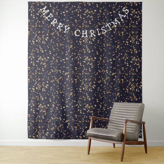 Sterrennacht Foto Achtergrond Prettig Kerstfeest Wandkleed (In situ)