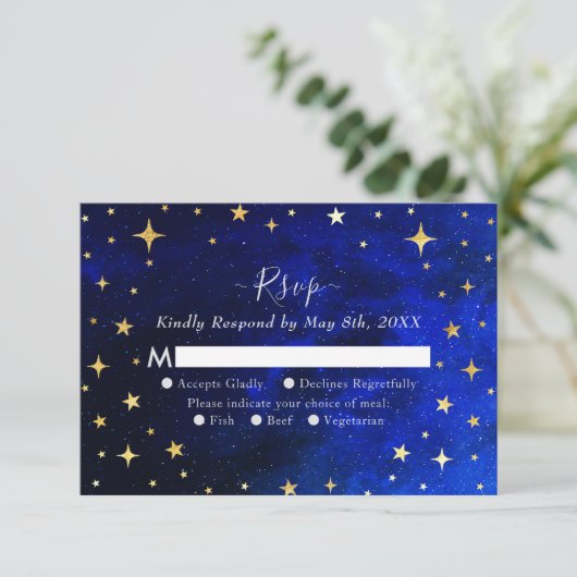 Sterrennacht Galaxy Bruiloft RSVP Kaartje (Staand voorkant)