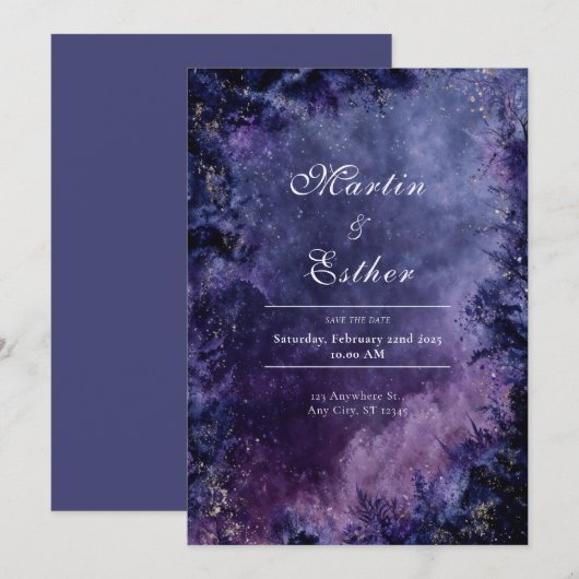 Sterrennacht Galaxy huwelijksuitnodiging Kaart (Voorkant / Achterkant)