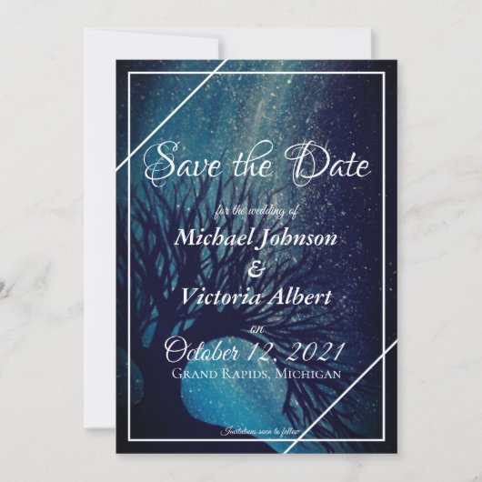 Sterrennacht Galaxy Tree Save the Date Wedding Kaart (Voorkant)