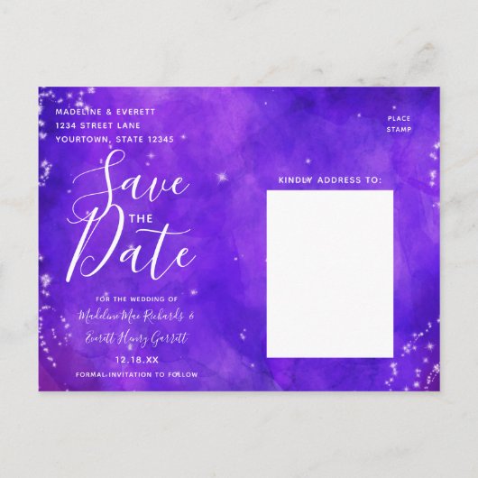 Sterrennacht Galaxy Waterverf Sla de datum op Aankondigingskaart (Achterkant)