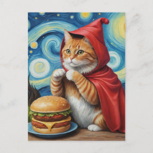 Sterrennacht Ginger Cat met Cheeseburger Briefkaart