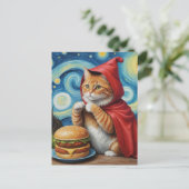 Sterrennacht Ginger Cat met Cheeseburger Briefkaart (Staand voorkant)