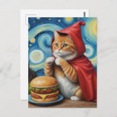 Sterrennacht Ginger Cat met Cheeseburger Briefkaart (Voorkant / Achterkant)