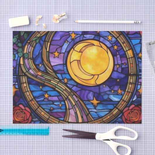 Sterrennacht Glas in lood Decoupage Papier - Moon (Craft)