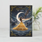 Sterrennacht Gold Quinceañera Uitnodiging (Staand voorkant)