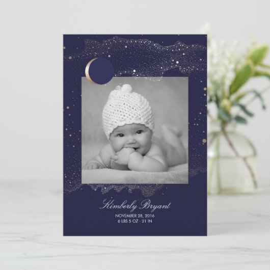 Sterrennacht Gold Stars Pasgeboren Baby Foto Geboo Aankondiging (Staand voorkant)